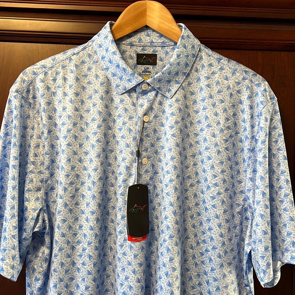 Brand New Greg Norman Blue & Silver Tennis 🎾 Golf ⛳️ Polo Breathable Stretch!